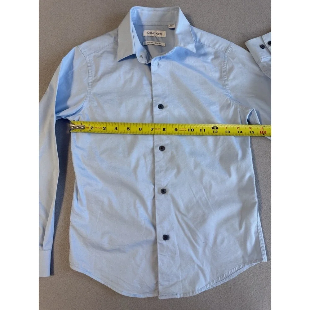 Calvin Klein Boys Dress Shirt s10 BabyBlue Slim Fit Stretch Long Sleeve Button